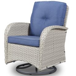 Alternative view of Patio Wicker Chairs Swivel Rocker – Outdoor Swivel Rocking Chairs Set of 2 with Rattan Side Table, Patio Swivel Glider Chair 3 Piece Patio Furniture Sets for Deck Porch Pool Brown/Blue