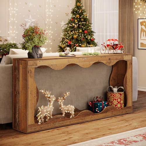 Tribesigns 63 Inches Farmhouse Console Table with Storage, Couch Table Behind Sofa, Long Entryway Sofa Station, Narrow Console Stand, Hallway Stand for Entryway Living Room, Brown - Image 25