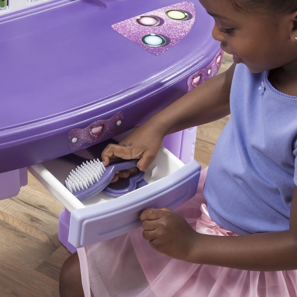 Step2 Pretty & Posh Vanity with Stool | Kids Pretend Play Vanity Set , Purple - Image 3