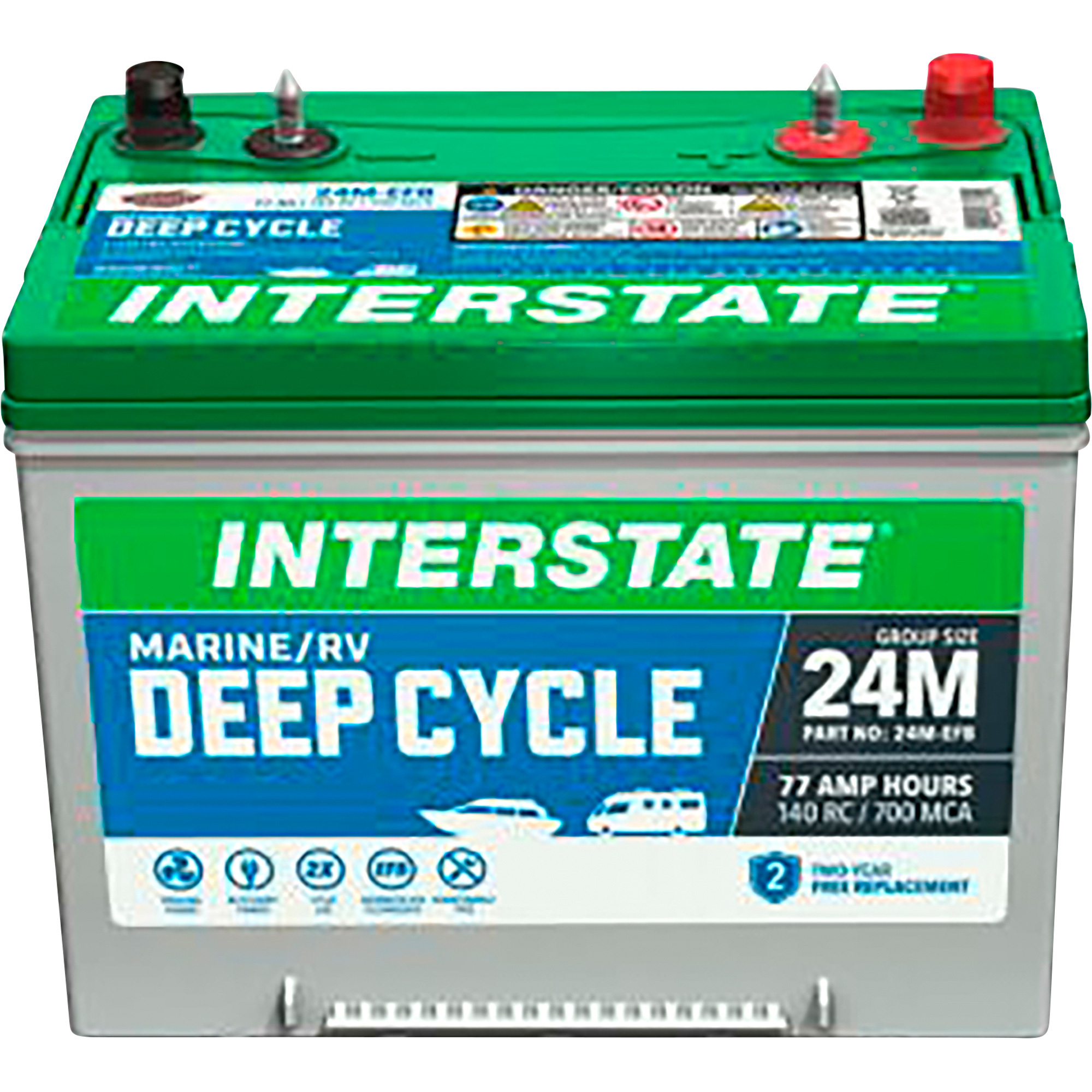 Marine Batteries Interstate Marine/RV Deep Cycle Battery, Group Size 24M, 12 Volt, 77Ah, Sealed Lead Acid