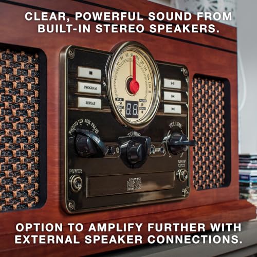Victrola The Quincy 6-in-1 Bluetooth Record Player & Multimedia Center with Built-in Speakers ?C 3-Speed Turntable, CD & Cassette Player, AM/FM Radio, Wireless Music Streaming (Natural) - Image 9