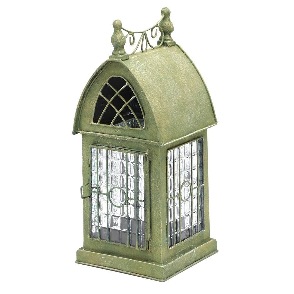 Echo Valley Glass and Metal Architectural Candle Holder Lantern – Green Patina Durham House