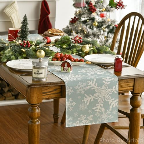 Artoid Mode Navy Blue Snowflakes Christmas Table Runner, Seasonal Winter Holiday Kitchen Dining Table Decoration for Home Party Decor 13×72 Inch - Image 2
