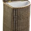 The Basket Lady Corner Wicker Laundry Hamper, 15 in L x 15 in W x 26 in H, Antique Walnut Brown