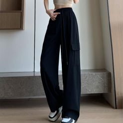 Alternative view of Womens High Waisted Cargo Pants Quick Dry Drawstring Stretch Wide Leg Sweatpants Baggy Casual Streetwear Y2k Trousers