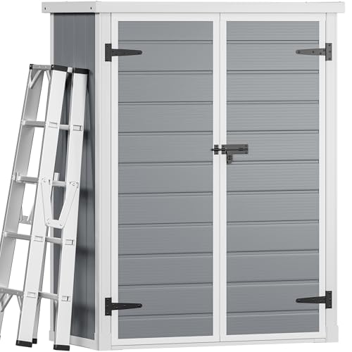 DWVO 5x3ft Resin Outdoor Storage Shed with Floor, Waterproof Lockable Storage Shed with Window, Plastic Outside Tool Storage for Garden, Backyard, Patio, Lawn, Gray - Image 55