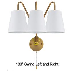 Alternative view of PASSICA DECOR Hardwired Wall Sconces Set of Two 2 Pack with Pull Chain ON Off Matte Black Swing Arm Lighting Modern Vintage Lamp Industrial White Fabric Wall Light for Bedroom Farmhouse Living Room