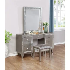 Alternative view of Pemberly Row Contemporary Wood 3-piece Vanity Set in Metal Finish