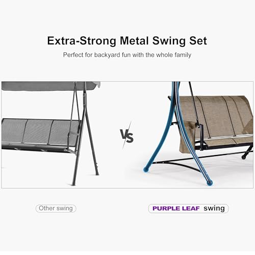 PURPLE LEAF 3-Seat Deluxe Outdoor Patio Porch Swing with Weather Resistant Steel Frame, Adjustable Tilt Canopy, Beige - Image 12