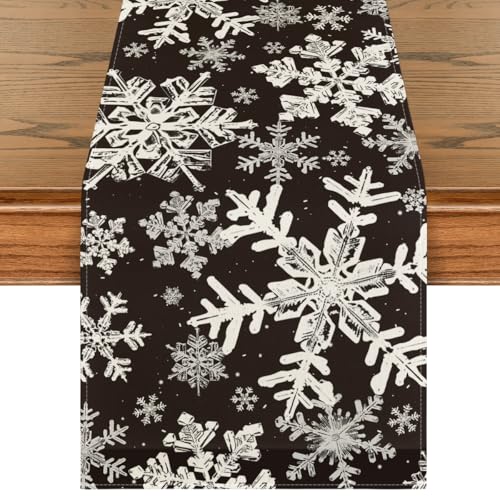 Artoid Mode Navy Blue Snowflakes Christmas Table Runner, Seasonal Winter Holiday Kitchen Dining Table Decoration for Home Party Decor 13×72 Inch - Image 9