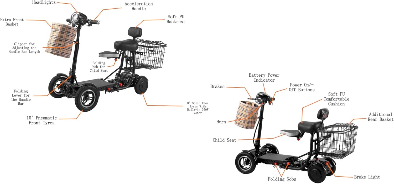Generic 2022 New United Mobility City Slicker Battery Powered Mobility Scooter Heavy Duty Lightweight Folding 17 Miles Range Scooter (White) - Image 8