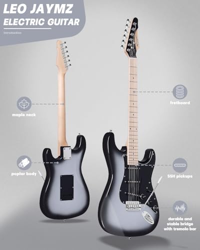 Leo Jaymz 39 Full Size ST Style Electric Guitar Starter Kit with SSH Pickup, 5W Portable Amp, Tuner, Gig Bag, Strap & Accessories (Violet Ocean) - Image 55