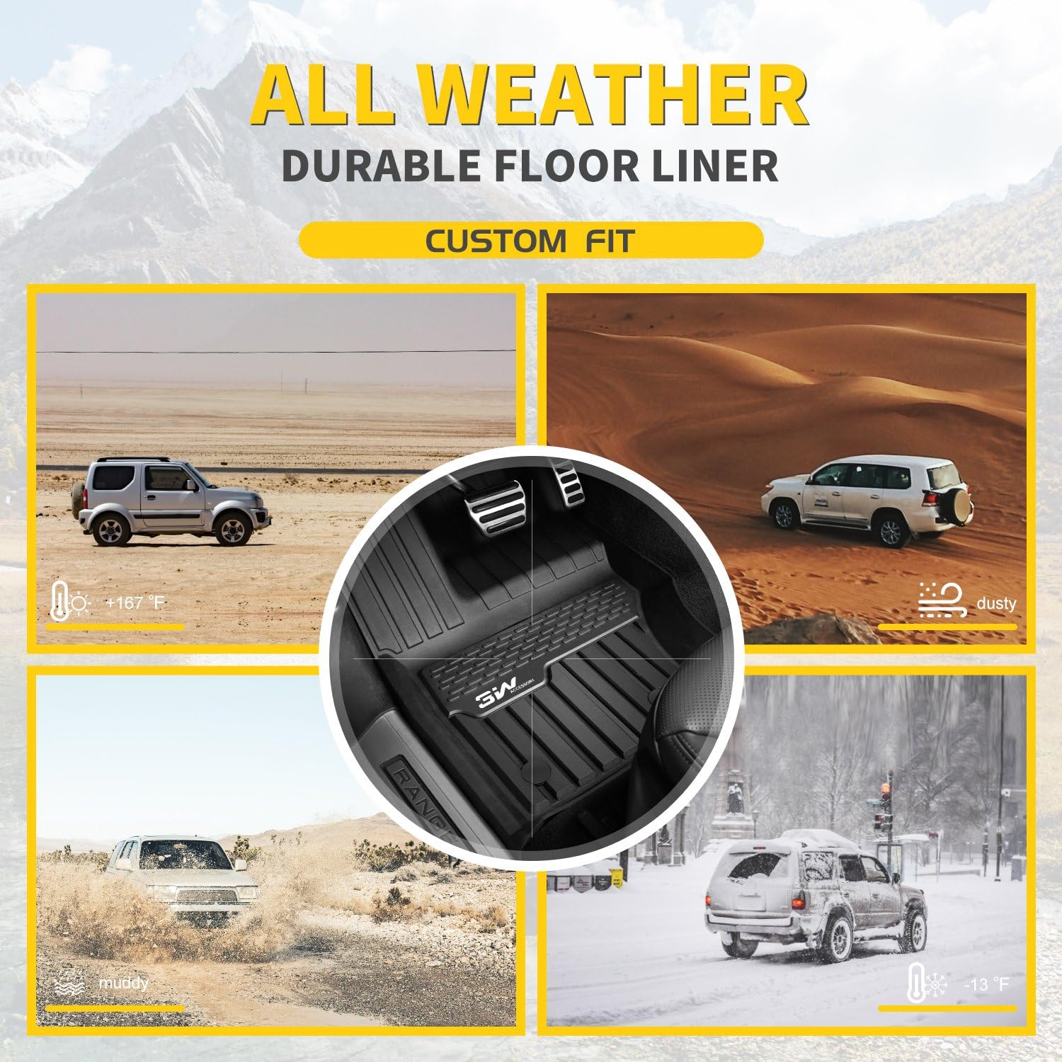 3W?Floor?Mats?Compatible for Range Rover Velar 2017-2022 TPE?All?Weather?Custom?Fit?Floor?Liner?for Range Rover Velar1st?and?2nd?Row?Full?Set Car?Liners Black - Image 6