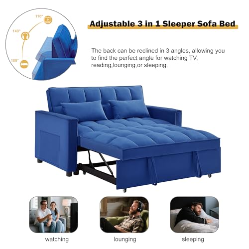 3 in 1 Sleeper Sofa Bed, Futon Sofa Bed for Living Room with Side Pocket, Black Sleepers Sofa Couch with Pullout Bed, Convertible Love Seat Sleepers Bed for Living Room, Bedroom, Small Space - Image 52