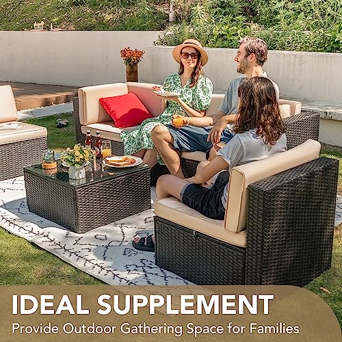Devoko Patio Furniture Sets 6 Pieces Outdoor Sectional Rattan Sofa Manual Weaving Wicker Patio Conversation Set with Glass Table and Cushion (Beige) - Image 34