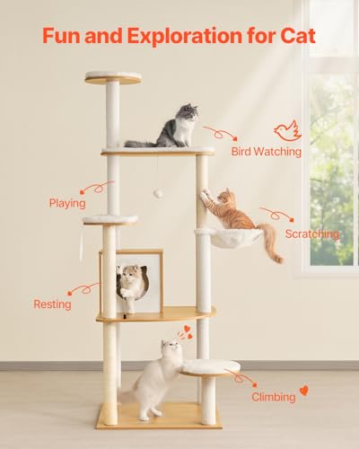 VEVOR Large Cat Tree with Litter Box Enclosure, 55.12 inches Tall, 2-in-1 Cat Tower, Multi-Level Cat Condo Furniture with Perches, Sisal Scratching Posts, Hammock, Big Kittens House for Indoor Cats - Image 11