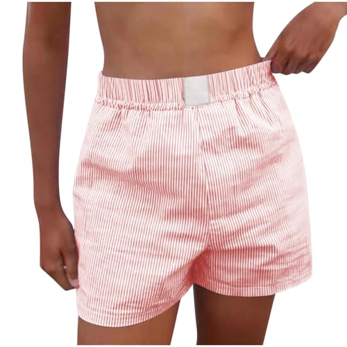 Elastic Waisted Pants for Women Plaid Color Block Pants Summer Beach Shorts Loose Fit Short Pants Comfy Casual Pants