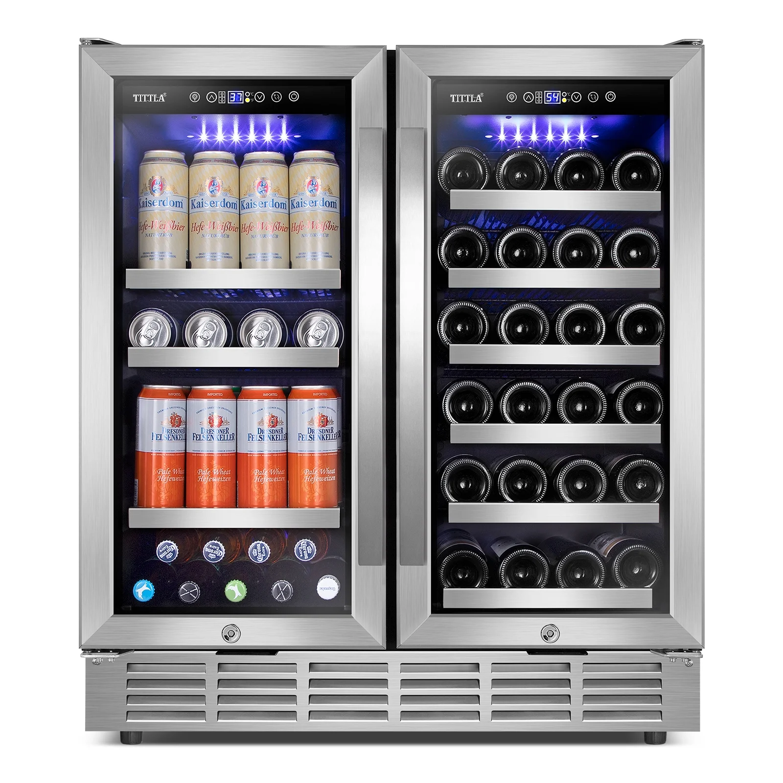 Tittla 30 Inch Wine Fridge, Dual Zone Wine and Beverage Refrigerator with 33 Bottle and 80 Can Wine Cooler Under Counter Freestanding - Image 14