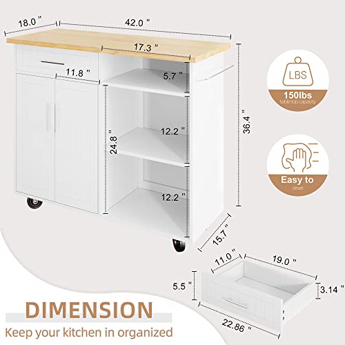 Shintenchi Kitchen Island Cart with Storage,Rolling Side Table on Wheels with Large Worktop, Cabinet,Towel Rack and Drawers for Kitchen,Dinning Room, White - Image 40