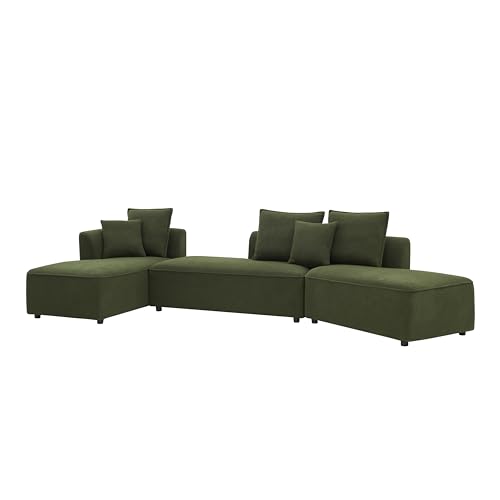Convertible Sectional Sofa Couch for Living Room, Oversized L Shaped Couch with Chaise Lounge Sofa Set, Comfy Upholstered Sofa with 3 Back Pillows & 2 Throw Pillow, for Home Office (Orange) - Image 8