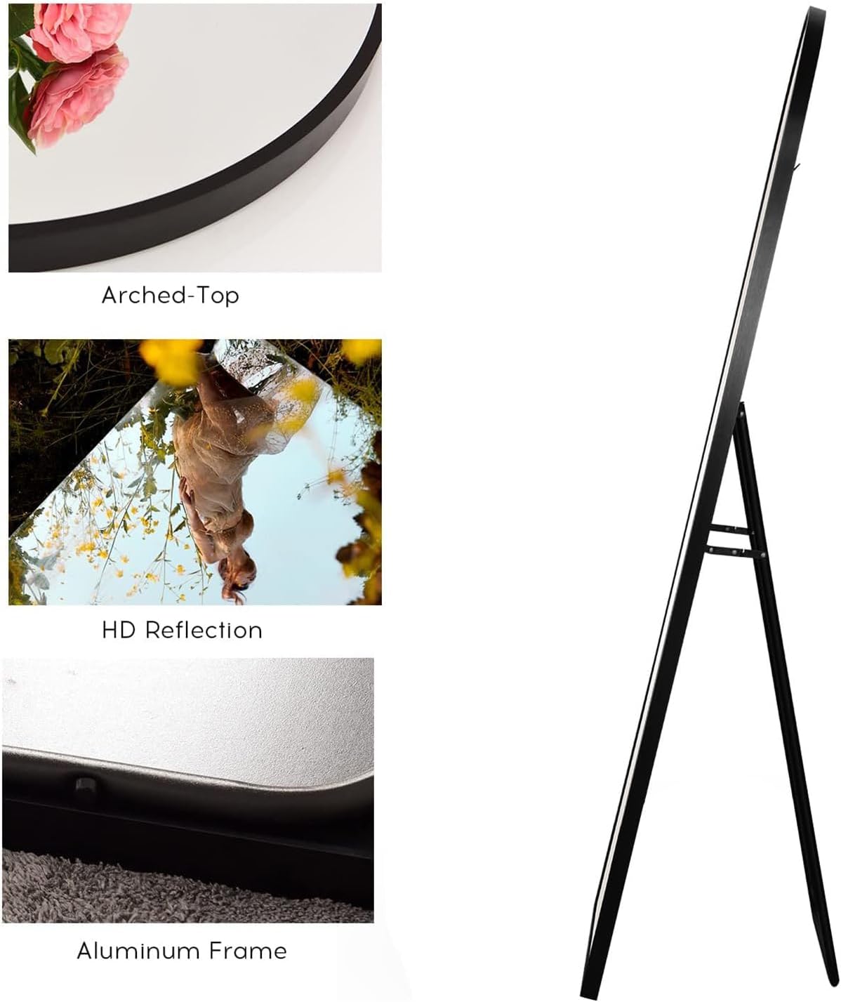 Floor Mirror, Oversized Full Length Mirror, Arched Mirror, Large Standing Mirror, Tall Mirror, Wall Mounted, FreeStanding, Giant Mirror, 68??26, Aluminum Frame – Black - Image 4