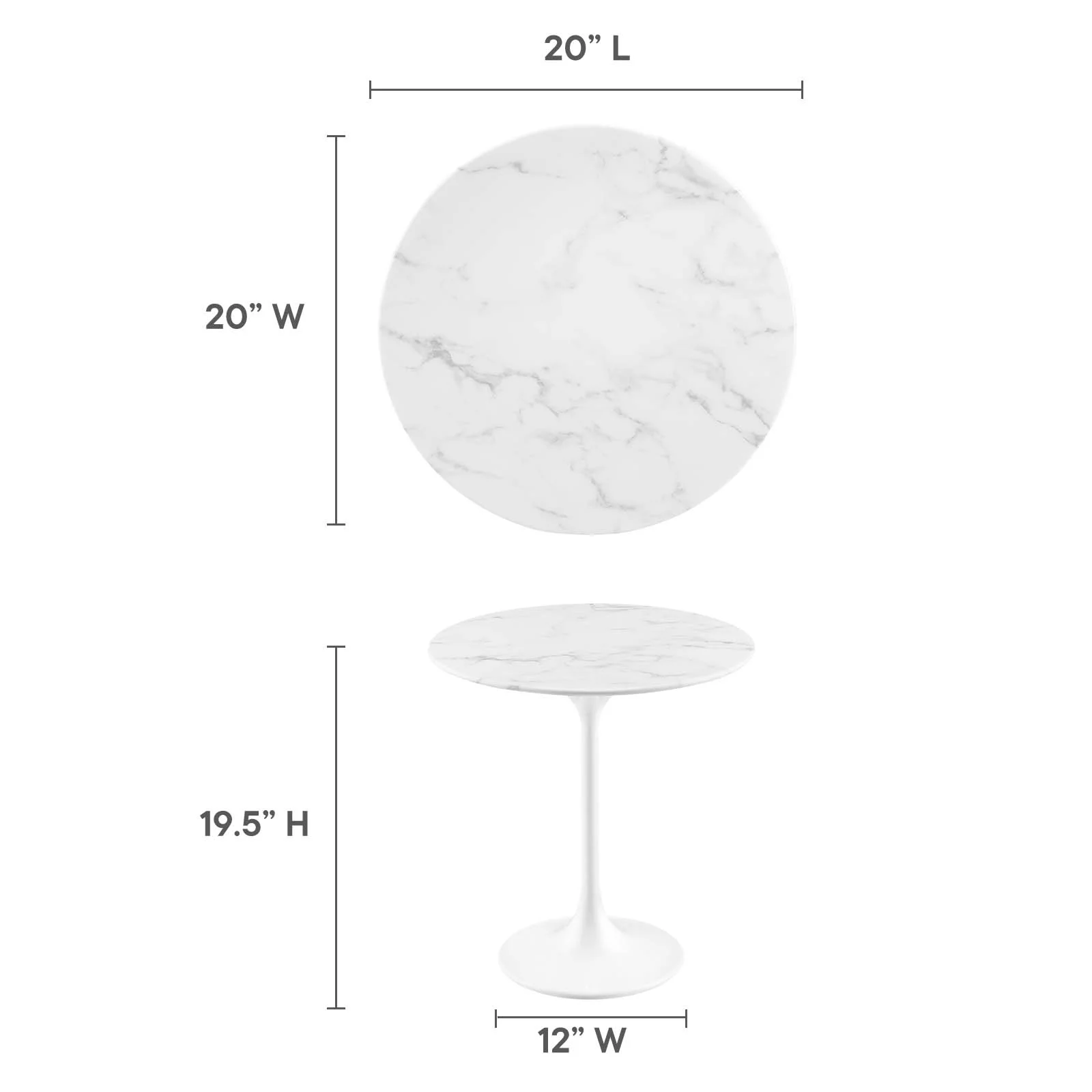 Modway Lippa 20 Round Artificial Marble Side Table in White White - Image 5