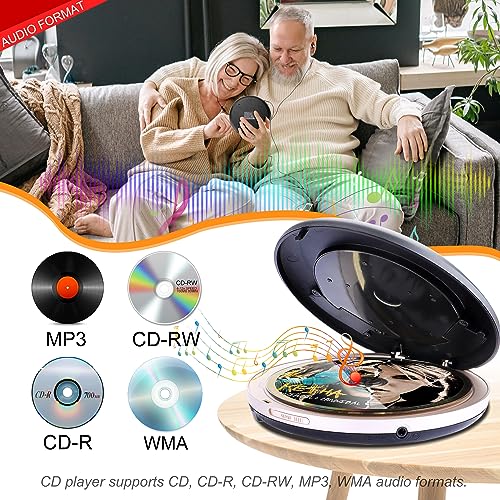 Portable CD Player with Bluetooth, CD Player Portable with Dual Speakers and Anti Shock Skip Protection Rechargeable CD Player Bluetooth for Car with LCD Display Headphone AUX Cable Walkman CD Player - Image 5