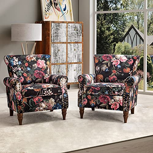 HULALA HOME Modern Wingback Accent Chair with Wood Legs & Removable Cushion, Comfy Upholstered Armchair with Nailhead Trim, Floral Pattern Single Sofa Chair for Living Room Bedroom, Blue - Image 50