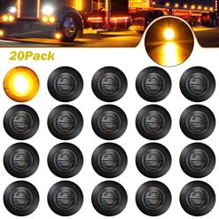 ALFU 20pcs Amber 3/4 12V Round LED Side Marker Clearance Lights Tail Light Front Rear Signal Marker Indicators Waterproof for Sealed Flush Mount Bulbs Boat Lorry Truck Pickup Bus Signal Lamp Camper