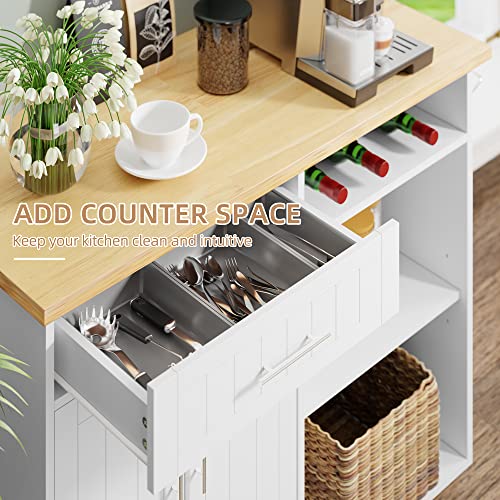 Shintenchi Kitchen Island Cart with Storage,Rolling Side Table on Wheels with Large Worktop, Cabinet,Towel Rack and Drawers for Kitchen,Dinning Room, White - Image 41