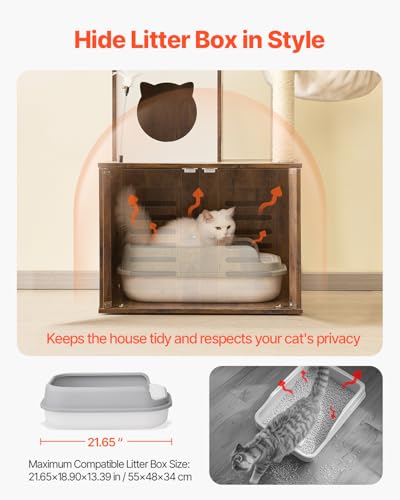 VEVOR Large Cat Tree with Litter Box Enclosure, 55.12 inches Tall, 2-in-1 Cat Tower, Multi-Level Cat Condo Furniture with Perches, Sisal Scratching Posts, Hammock, Big Kittens House for Indoor Cats - Image 6