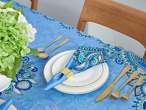 YiHomer Mykonos Blue Paisley Tile Bordered Tabletop for Spring Summer Decorations, Picnics and Dinner Parties – Indoor Outdoor, Stain and Water Resistant, Tablecloth, 60 x 84 Rectangle - Image 5