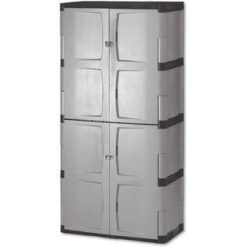 Rubbermaid 7083 Double-Door Storage Cabinet – Base/Top, 36W x 18d x 72h, Gray/Black