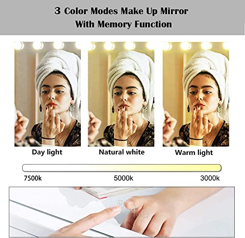 Zdorzi 31.5x 23.6 Vanity Mirror Makeup Mirror with Lights,Large Hollywood Lighted Vanity Mirror with 18 Dimmable LED Bulbs,3 Color Modes,Touch Control for Dressing Room & Bedroom,Wall-Mounted,White - Image 2