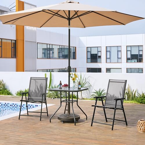 Yaheetech Patio Dining Chairs Set of 4 with Armrests, Outdoor Folding Chairs with Metal Frame and Backrest for Lawn, Garden, Yard and Poolside, Black - Image 27