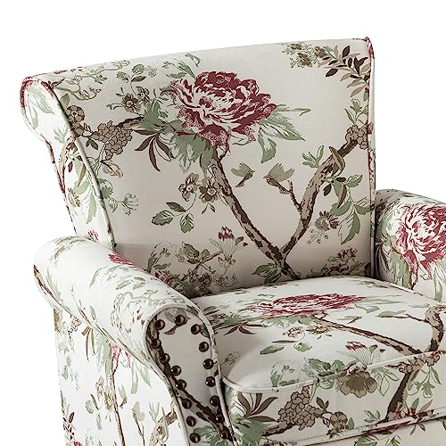 HULALA HOME Modern Wingback Accent Chair with Wood Legs & Removable Cushion, Comfy Upholstered Armchair with Nailhead Trim, Floral Pattern Single Sofa Chair for Living Room Bedroom, Blue - Image 59