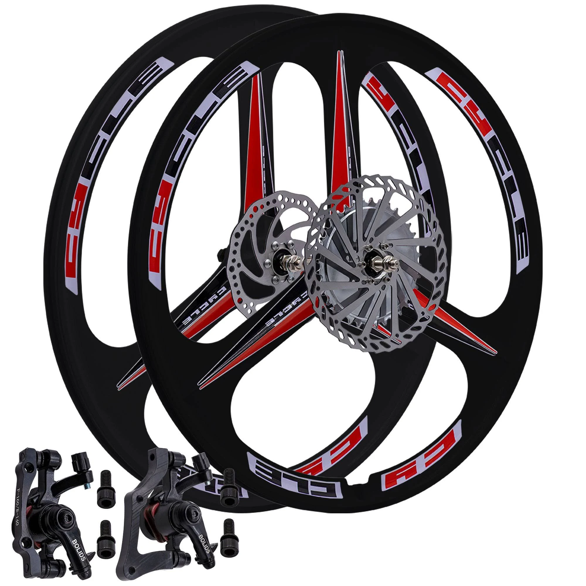 BBR Tuning 26 inch Heavy Duty 3 Spoke Motorized Bike Mag Wheel Set – Black