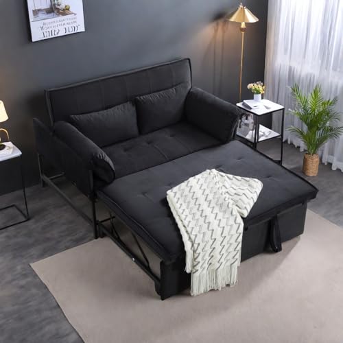3 in 1 Sleeper Sofa Bed, Futon Sofa Bed for Living Room with Side Pocket, Black Sleepers Sofa Couch with Pullout Bed, Convertible Love Seat Sleepers Bed for Living Room, Bedroom, Small Space - Image 10
