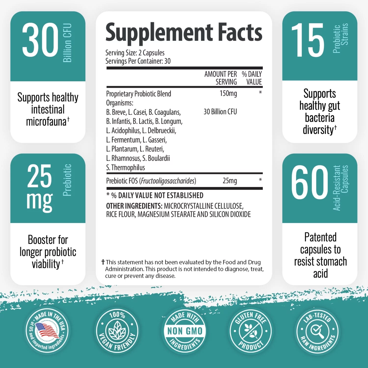 (2 bottles) 1 Body Probiotic 30 Billion CFU Supplement with Prebiotics with 120 Acid Resistant Vegan Capsules to Promote Gut Health & Support Immune System for Men and Women - Image 3