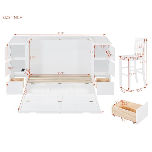 Twin Size Murphy Beds with Charging Station and Storage Drawers, Wood Cabinet Bed Frame, Wall Bed with Outlet & USB Ports for Home Office Studio, White - Image 19