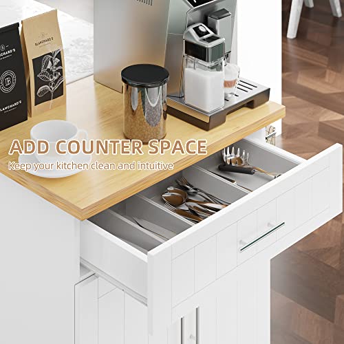Shintenchi Kitchen Island Cart with Storage,Rolling Side Table on Wheels with Large Worktop, Cabinet,Towel Rack and Drawers for Kitchen,Dinning Room, White - Image 5