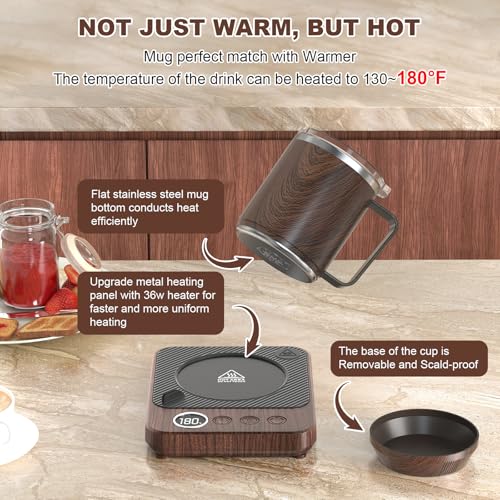 Coffee Mug Warmer & Mug Set for Desk, Electric Coffee Cup Warmer with 16oz Heated Mug, Smart Coffee Heater with Auto Shut Off for Office/Home, Christmas/Birthday/Coffee Gifts for Men & Women,Black - Image 10