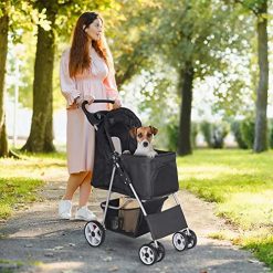 Alternative view of BBBuy 4 Wheels Foldable Pet Dog Cat Jogger Stroller Travel Carrier Strolling Cart w/Waterproof Cover Storage Basket Cup Holder & Removable Liner for Medium Small Cat Dog, Black
