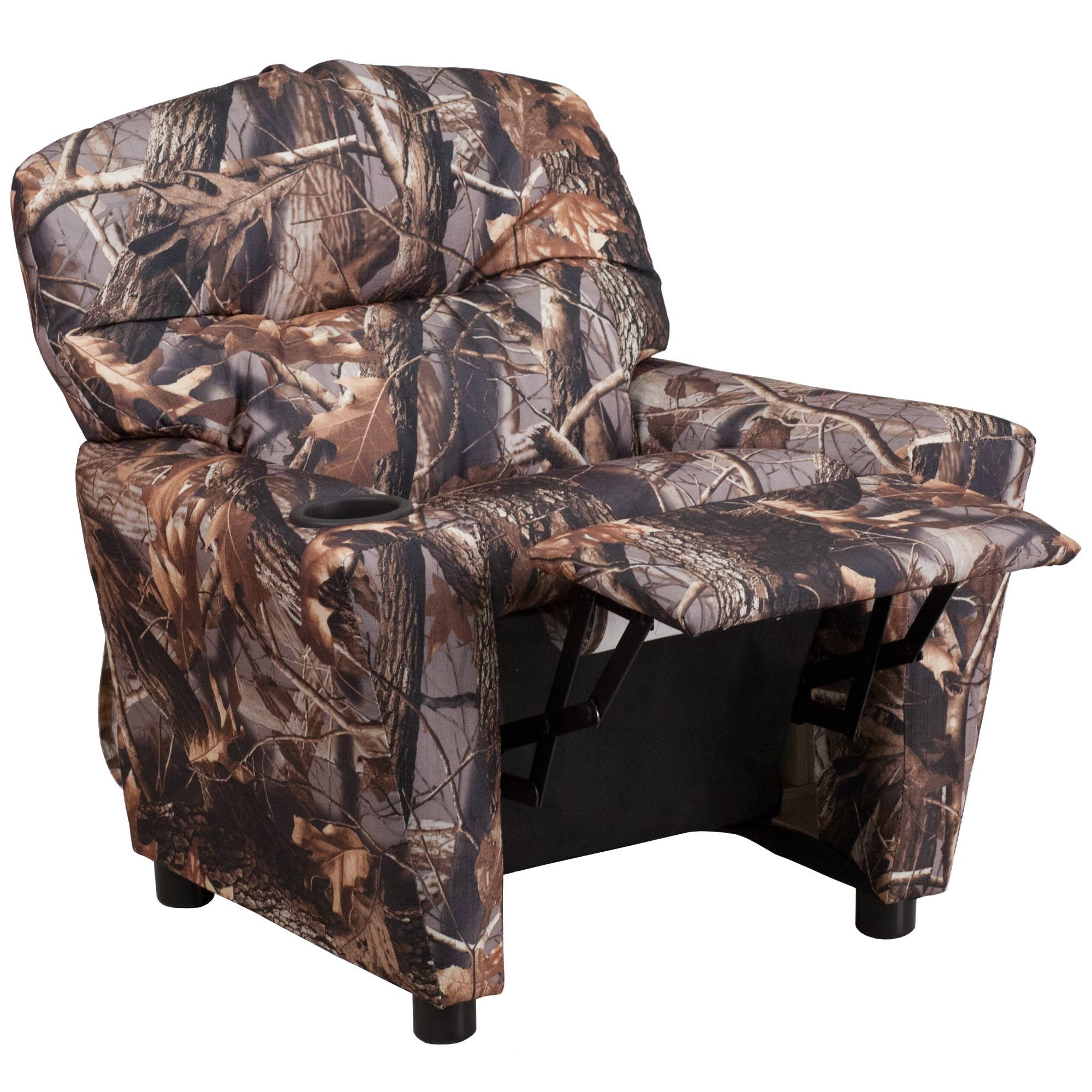 Emma and Oliver Camouflaged Fabric Kids Recliner with Cup Holder - Image 3