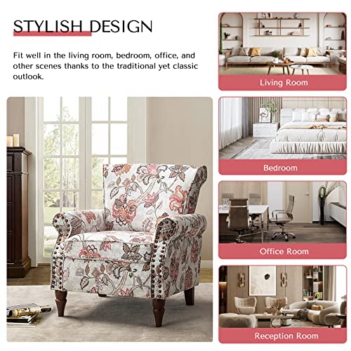 HULALA HOME Modern Wingback Accent Chair with Wood Legs & Removable Cushion, Comfy Upholstered Armchair with Nailhead Trim, Floral Pattern Single Sofa Chair for Living Room Bedroom, Blue - Image 18