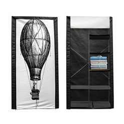 Alternative view of Ambesonne Sketchy Portable Fabric Wardrobe, Big Hot Air Balloon in The Sky Vintage Style Travel and Transportation Theme Art, Clothing Organizer and Storage Closet with Shelves, 42.5, Black White