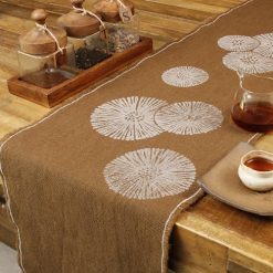 Cheyenne Burlap Linen Table Runner ?C Hand Printed ?C 100% Linen ?CFringed Edge- Prewashed, Pre-shrunk, and Machine Washable ?C Chocolate Brown (14X36, White Dandelion)