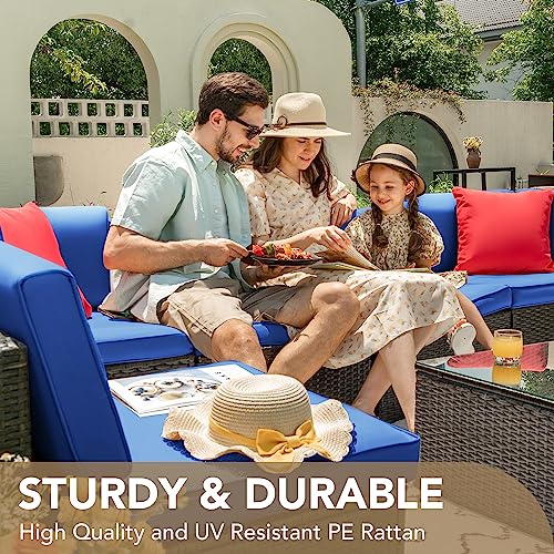 Devoko Patio Furniture Sets 6 Pieces Outdoor Sectional Rattan Sofa Manual Weaving Wicker Patio Conversation Set with Glass Table and Cushion (Beige) - Image 19