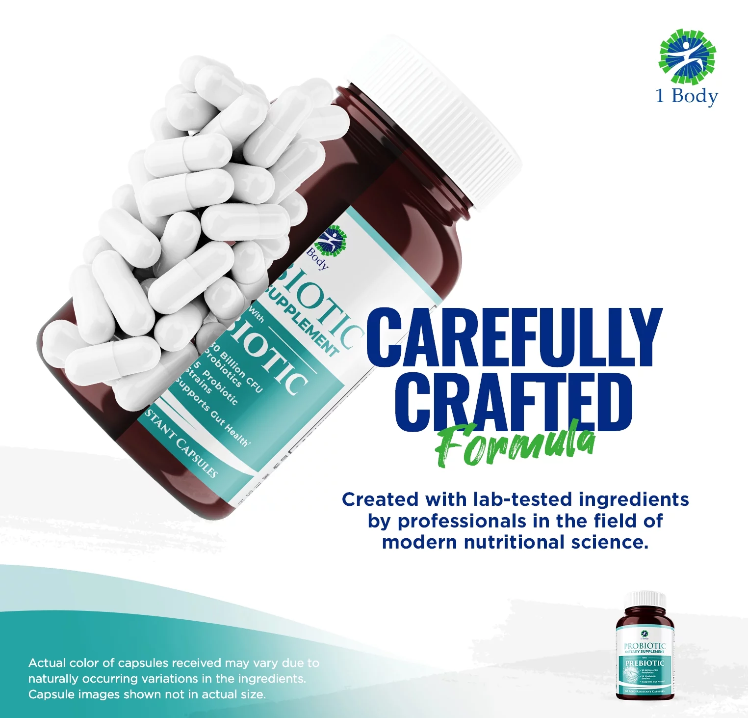 (2 bottles) 1 Body Probiotic 30 Billion CFU Supplement with Prebiotics with 120 Acid Resistant Vegan Capsules to Promote Gut Health & Support Immune System for Men and Women - Image 5