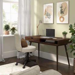 Bush Furniture Nora 54W Writing Desk in Dark Walnut | Computer Table for Home Office Workspace or Entryway